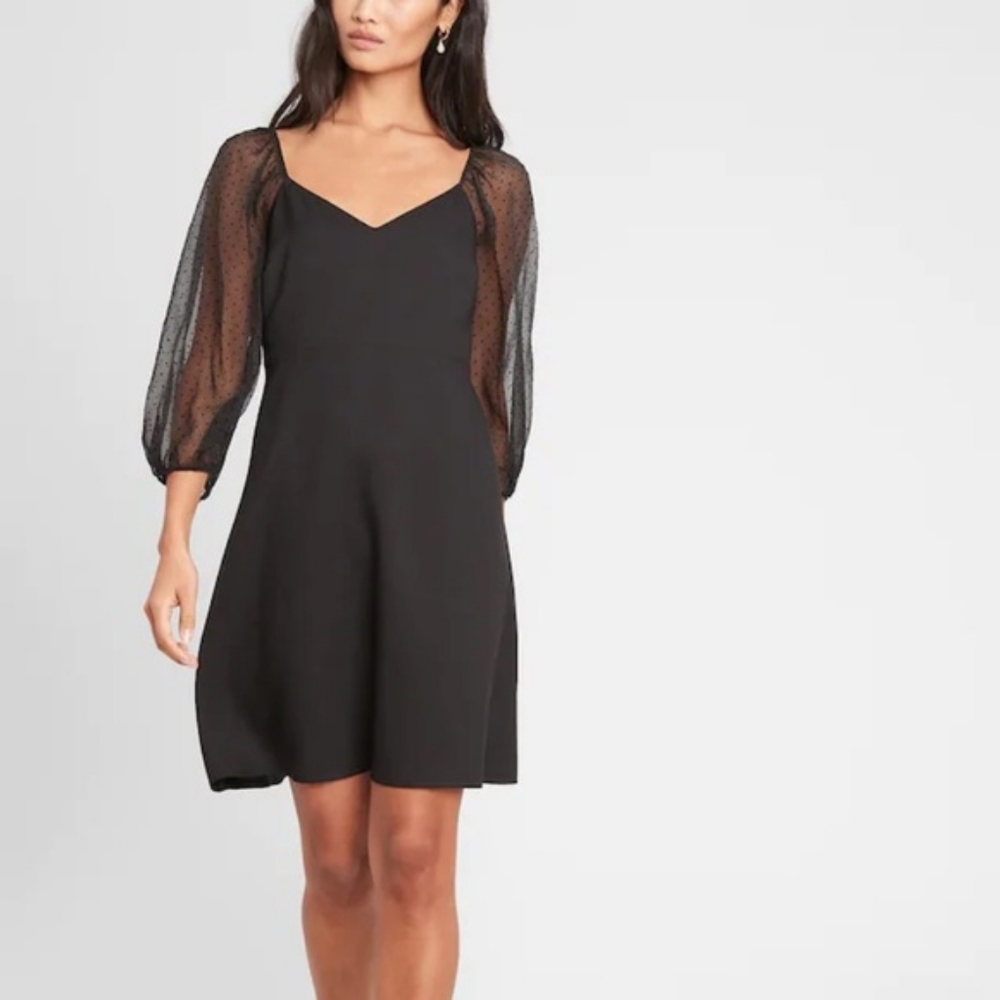 Banana Republic Puff-Sleeve Dot Swing Dress Size M